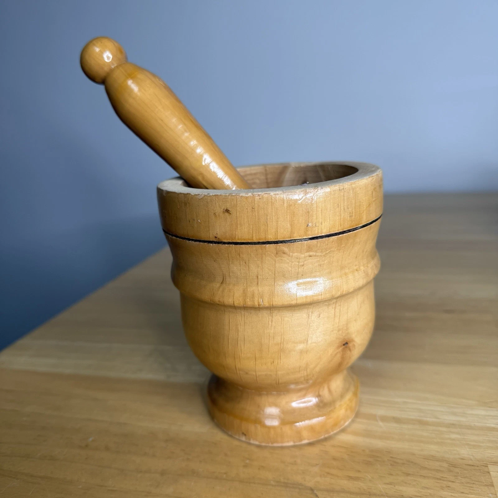 Vintage Rustic Wooden Mortar And Pestle Berarducci ITALY Read