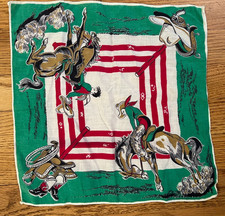 VTG 1950s Cowboy Western Theme Hankie Handkerchief Hanky Horse Graphics 12"