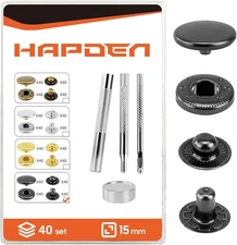 Leather Snap Fasteners Kit 15mm, 40 Sets Black Metal Snaps with Tools