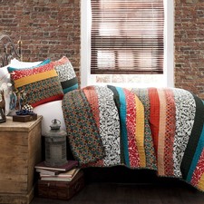 Lush Decor Boho Stripe Reversible Cotton Full/Queen, Turquoise  Tangerine