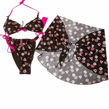 BETSEY JOHNSON 3 piece tie bikini Set Pink Bl...