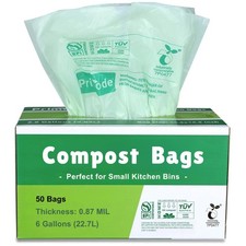 Compostable Bags 6 Gallon Food Scraps Yard Waste Bags 50 Count Extra Thick 0.87