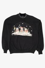 Vintage Black Morning Sun Snowmen Ugly Christmas Sweatshirt 1990s