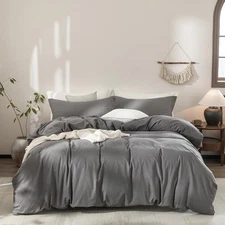 Dark Gray Cotton Duvet Cover Set with buttons in king, Twin XL and other size.