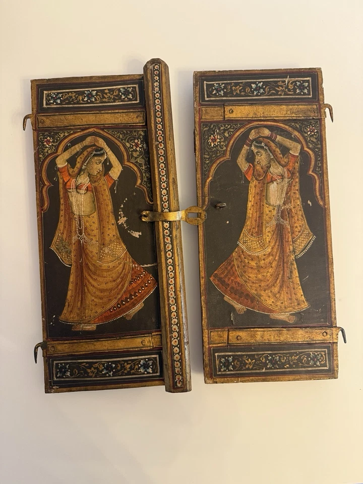 Антикварные индийские расписанные вручную ставни для окон раджастхани индуистские свадебные двери 19 века - Изображение 4 из 4