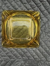 Vintage Large Amber Cigar Cigarette 4 Slot Square Glass Ashtray Mid Century