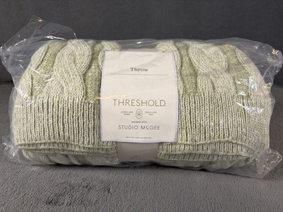 Threshold Studio McGee Cable Knit Throw Blanket Sage Green 50x60 NWT