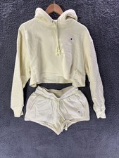 Champion Yellow Cropped Hoodie Shorts Set Women's M