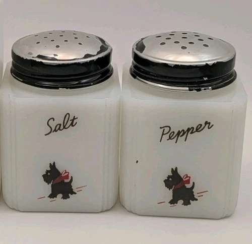 Tipp City USA Vintage Scottie Dog Salt And Pepper Shakers Milk Glass