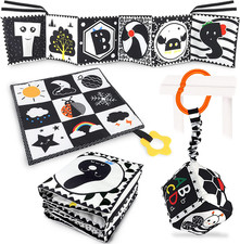 3 PCS Black and White High Contrast Baby Toys Newborn Toys 0-6 Months, Visual St