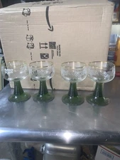 4 Vintage Roemer Schott Zwiesel Green Ribbed Beehive Stem Wine Glass Goblet