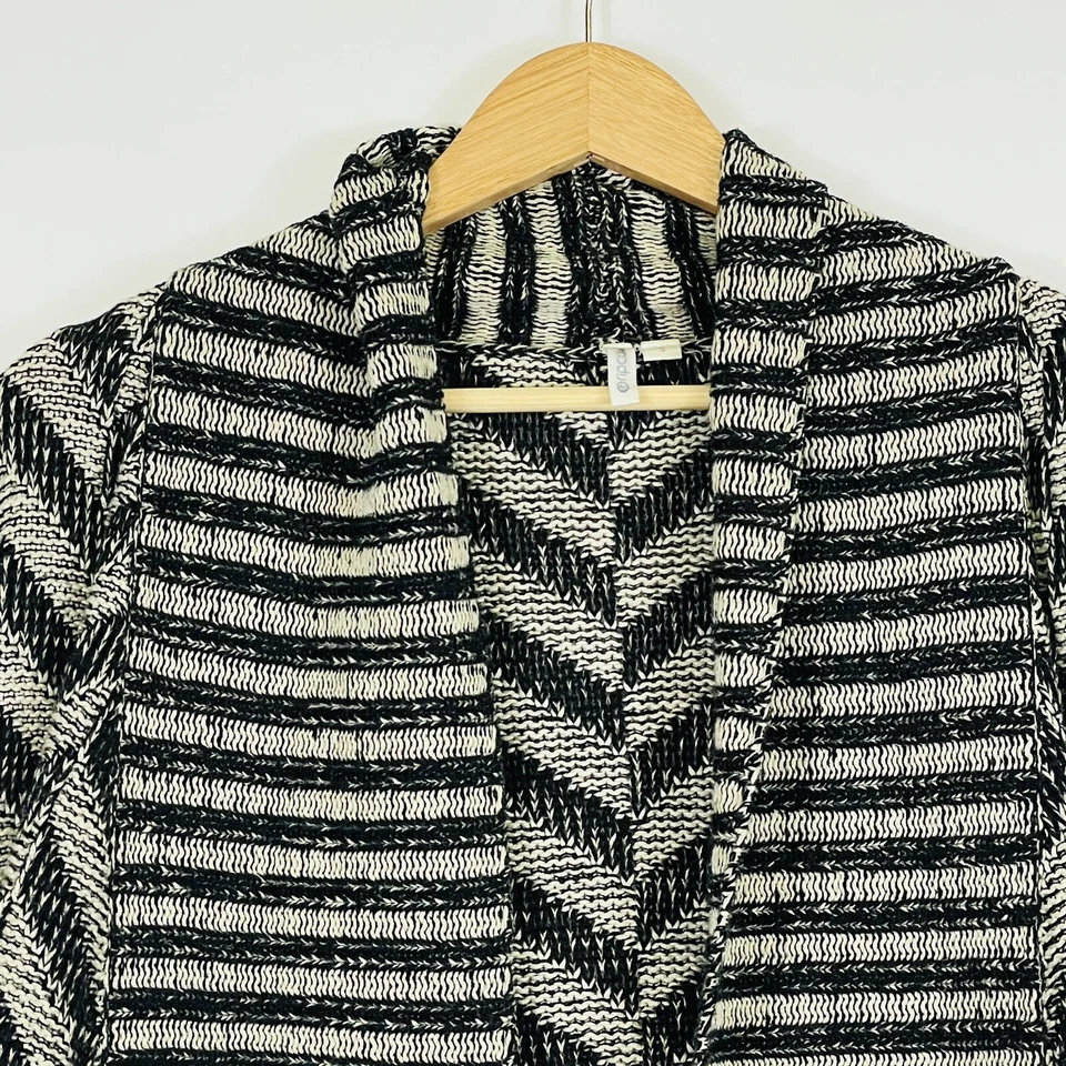 Cárdigan Suéter Ripcurl Beige Negro Chevron Abierto Grueso Tejido Para Mujer Pequeño Foto 2 de 4