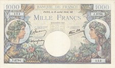 Billet 1000 F Commerce et Industrie du 13-7-1944 FAY 39.11 Alph. J.3794 NEUF
