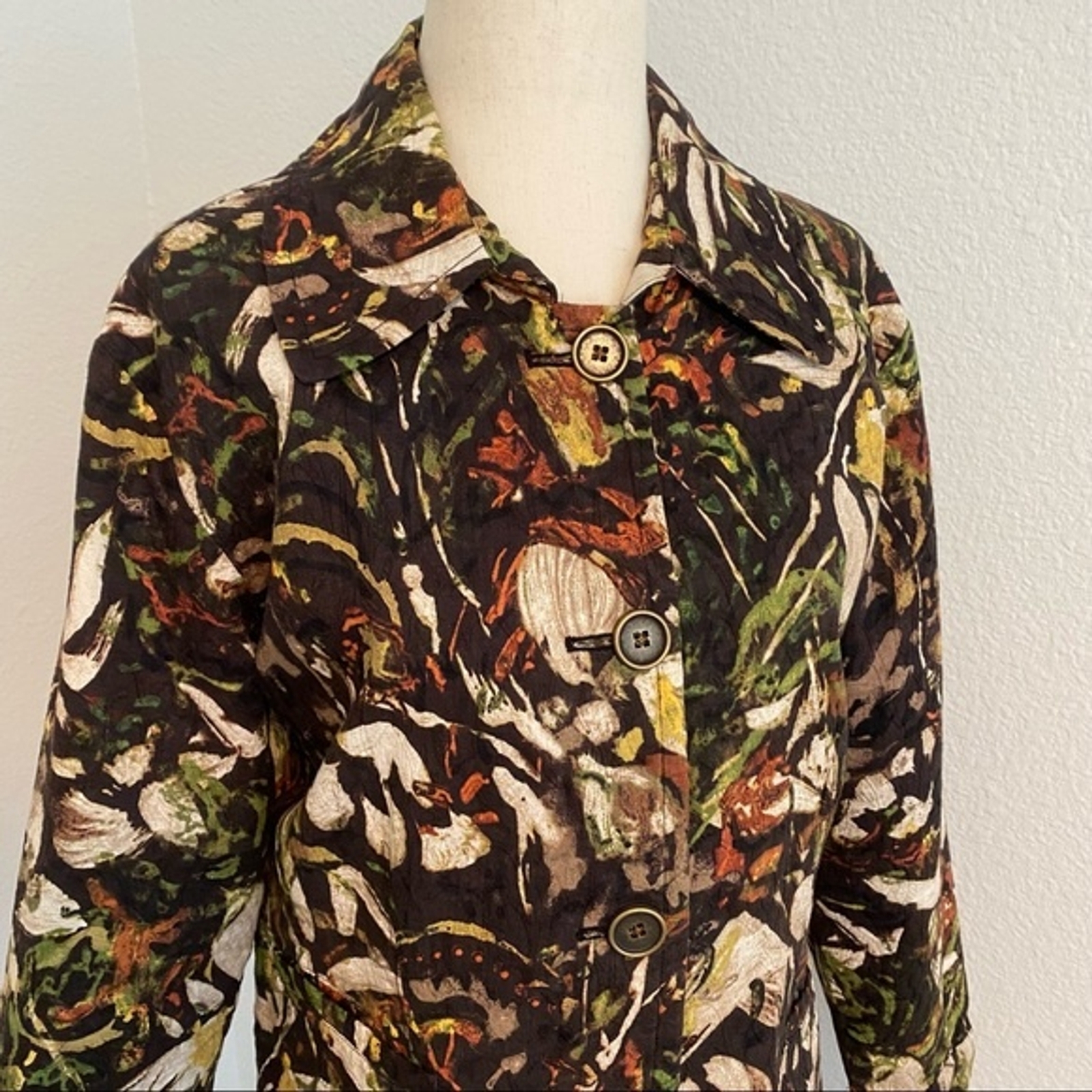 CHICO'S Floral Pattern Bomber Jacket Chocolate Br… - image 2