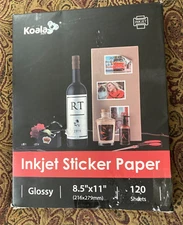 Koala Glossy Sticker Paper Inkjet Printer 8.5x11 120 Sheets Photo Sticker Paper