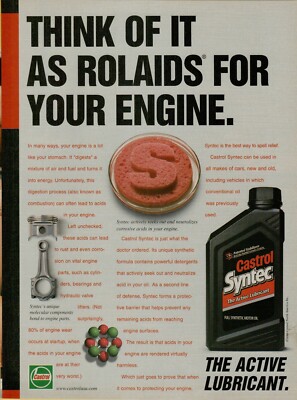 2001 Castrol Syntec Motor Oil Think of It as Rolaids For Engine Vintage Print Ad