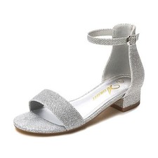 Athlefit Girls Sandals Open Toe Ankle Strap Low Heel Dress Shoe Glitter Size 9