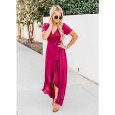 Pink Lily Pink Asymmetrical Wrap Sundress