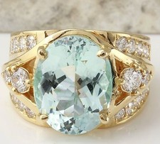 7.71Ct Natural Aquamarine and VS Diamond 14K Solid Yellow Gold Ring