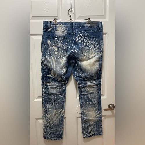 GS-115 Jeans Mens Size 38 Blue Denim Moto Distressed Splashed Modern 38x32 - Photo 5/10