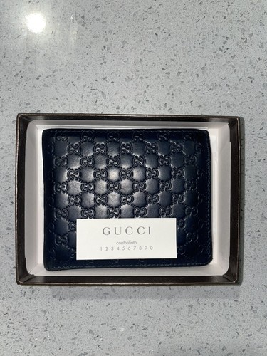 GUCCI Uomo Blu Navy microguccissma GG Portafoglio Bifold In Pelle Autentici  | eBay