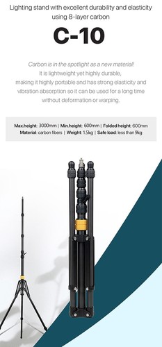 Soporte de luz de fibra de carbono SMDV C-10/M.300 cm portátil para cámara de viaje al aire libre trípode - Imagen 6 de 21