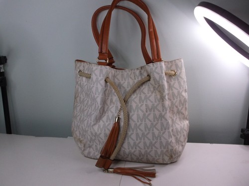 MICHAEL KORS JET SET VANILLA LOGO GATHERED TOTE BAG & MATCHING WALLET EUC - Picture 2 of 12