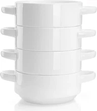 Porcelain Soup Bowls with Handles, 20 Ounce French Onion Soup Bowls, Set of 4
