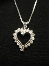 925 Sterling Silver Cubic Zirconia Heart Pendant Necklace 18"  4.88 Grams
