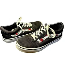 Vans Shoe Sneaker Old Skool Skateboarding Black w/Embroidery Roses Missy Size 5