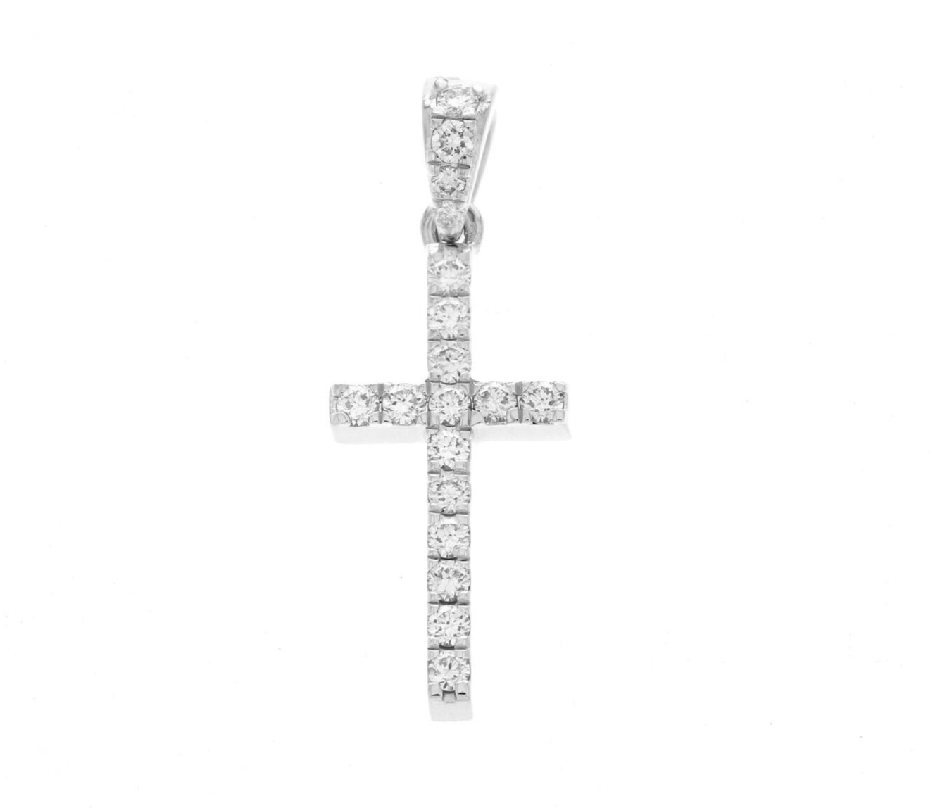 Men's 10K White Gold Real Round Diamond Religious Cross Charm Pendant 0