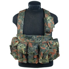 Mil-Tec Tactical Chest Rig Carry Vest MOLLE Webbing Army Carrier Flecktarn Camo