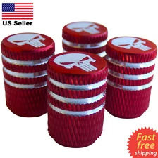 4x Punisher Skull Wheel Tire Caps Air Valve Stem Cover Bike, Trucks, Car (RED)