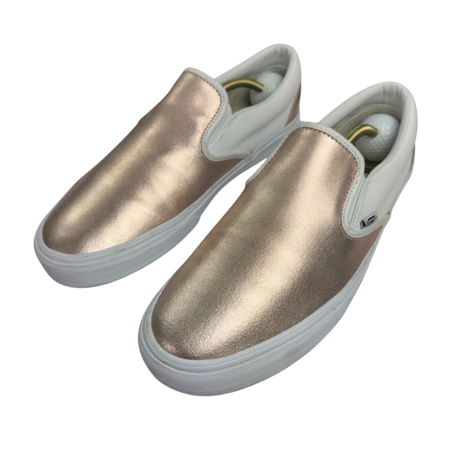 Vans Off The Wall Rose Gold Metallic White Slip-On Loafers Mens Size 12-image