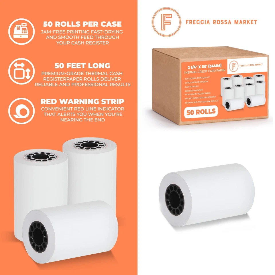Rollos de papel térmicos para tarjetas de crédito recibos de papel para impresora 2 1/4" X 50' para Popul... Foto 3 de 4