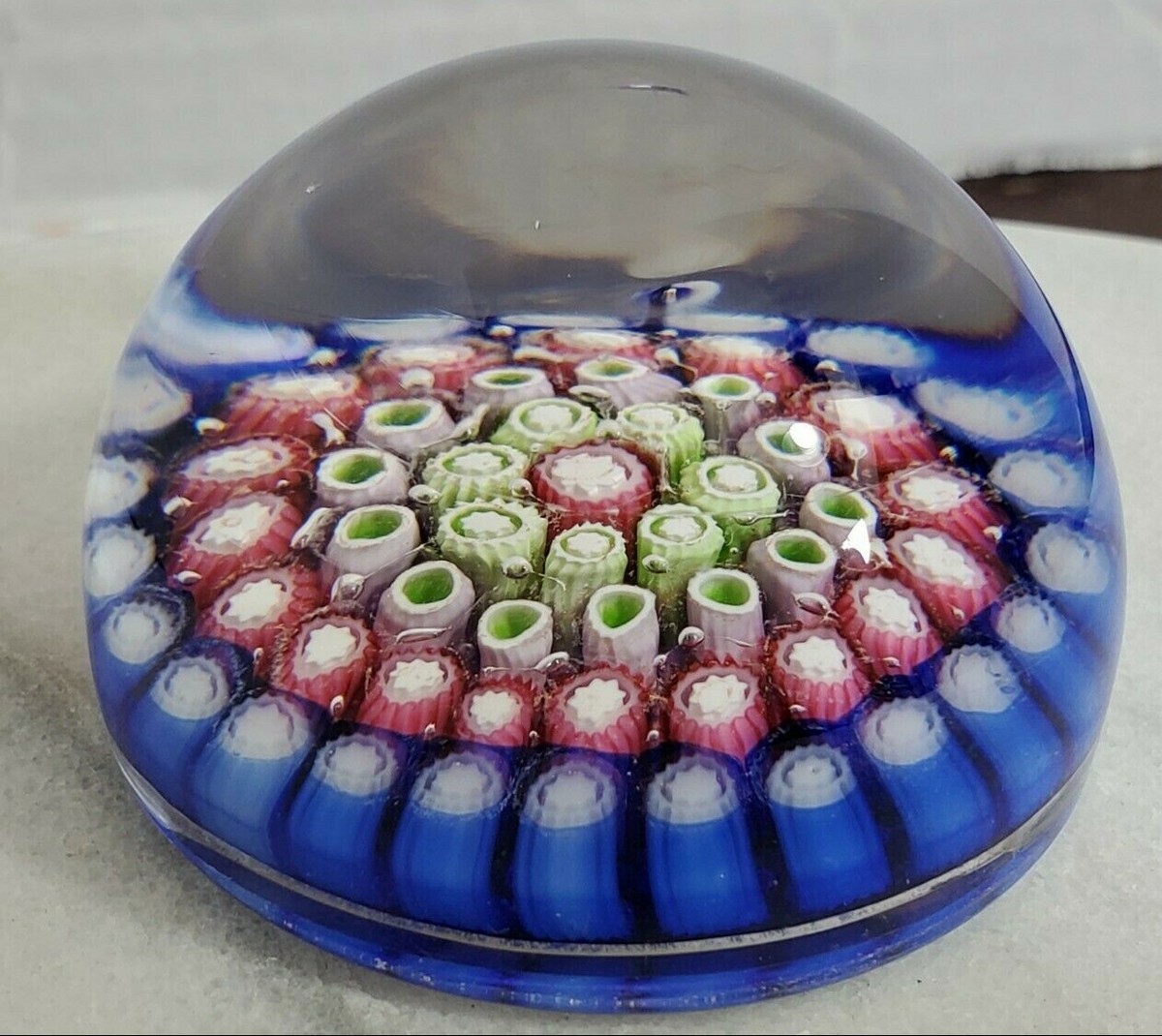 ANTIQUE WALSH WALSH CONCENTRIC MILLEFIORI PAPERWEIGHT 2 1/4