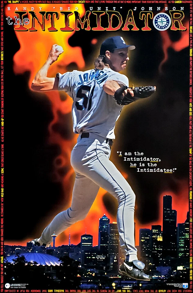 SPORTS POSTER WAREHOUSE Randy Johnson THE INTIMIDATOR Seattle Mariners 1996 Costacos 23x35 POSTER