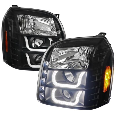 Halogen Projector U LED DRL Black Headlights For 07-14 GMC Yukon XL 1500 2500