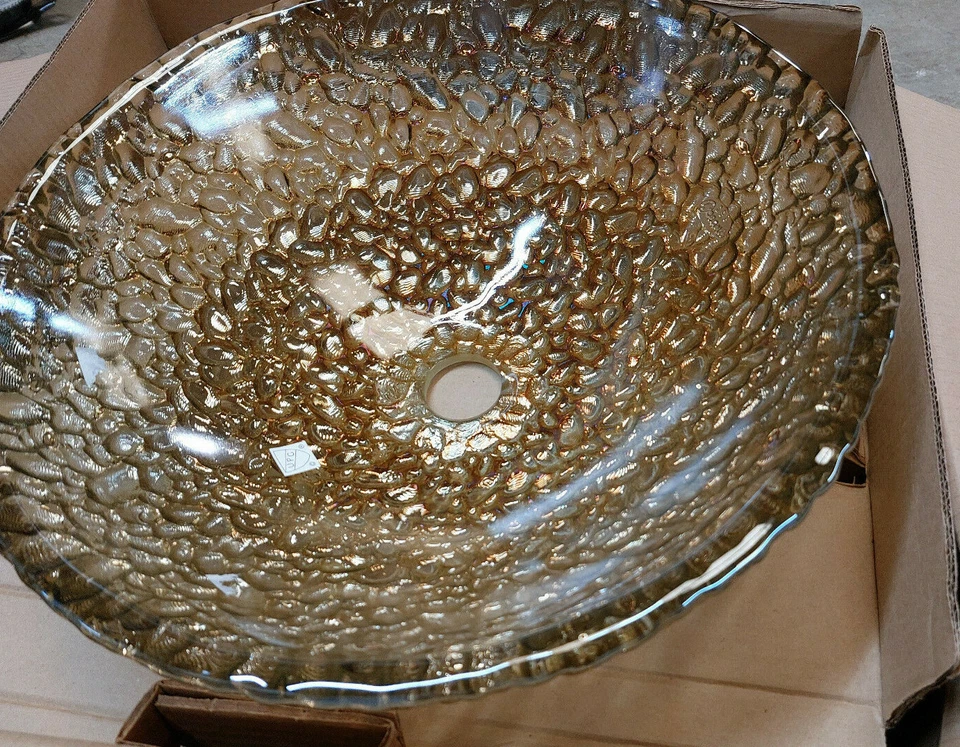 Fregadero de baño Oceana 005-303-201 vaso de guijarros de vidrio verde mar reflejos 16" Foto 2 de 4