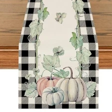 Pink Pumpkins Eucalyptus Fall Table Runner Seasonal White Pumpkin Thanksgivin...