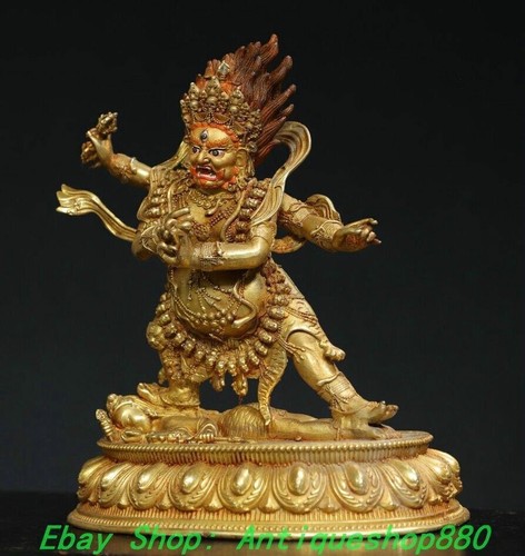 Estatua de Buda de la Deidad Irada Mahakala de 9"" de bronce tibetano antiguo - Imagen 8 de 9