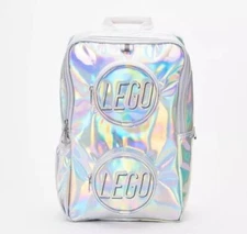LEGO unisex Kids adult backpack Holographic silver Brick Knob 15" Brand new tag