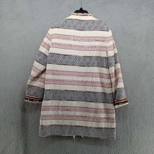 Zara Jacket Womens Medium White Red Blue Geometric Aztec BoHo Reverse Dye Woven - Picture 5 of 10