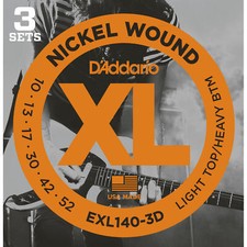 D'Addario EXL140 3-Pack Nickel Wound Electric Guitar Strings; 10-52 THREE SETS