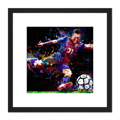 Abstraktes quadratisches gerahmtes Wandkunstdruck Fußballspieler Stürmer Tor 9 x 9 Zoll