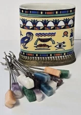 GREAT MID-CENTURY VINTAGE PORCELAIN  STAND 12 OLIVE CHEESE STICKS BAR WARE SET