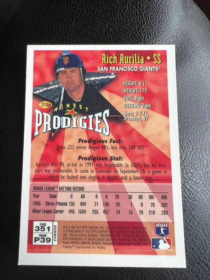Vintage 1996 TOPPS PRODIGIES Refractor Baseball Card #351 RICH AURILIA Giants - Image 2 of 2