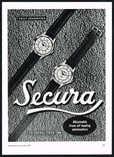 1950s Vintage Secura Luminox Watch Mid Century Art Print Ad