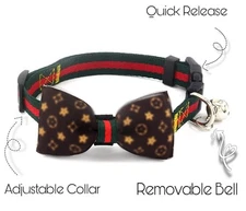 Luxury-Inspired Dog Collar with Bow Tie & Bell – Gucci Style | Sizes M