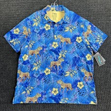 Birdie Bound Golf Polo Shirt Mens 2XL Azure Blue Hawaiian Leopard Cheetah Print